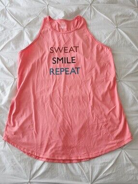 Tek Gear DryTek Women’s Workout Tank Top – Coral Orange “Sweat Smile Repeat”